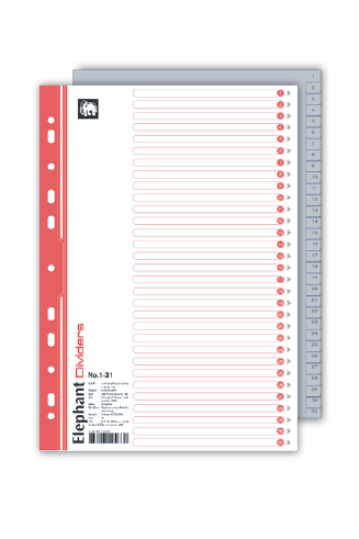 อินเด็กซ์ ตราช้าง รุ่น 1-31 1-31/ หยัก สีเทา พลาสติก PP A4