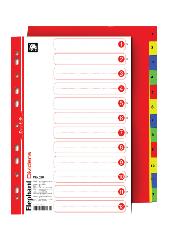 อินเด็กซ์ ตราช้าง รุ่น 520 12 หยัก 12 สี กระดาษ A4 Double Dura Strib